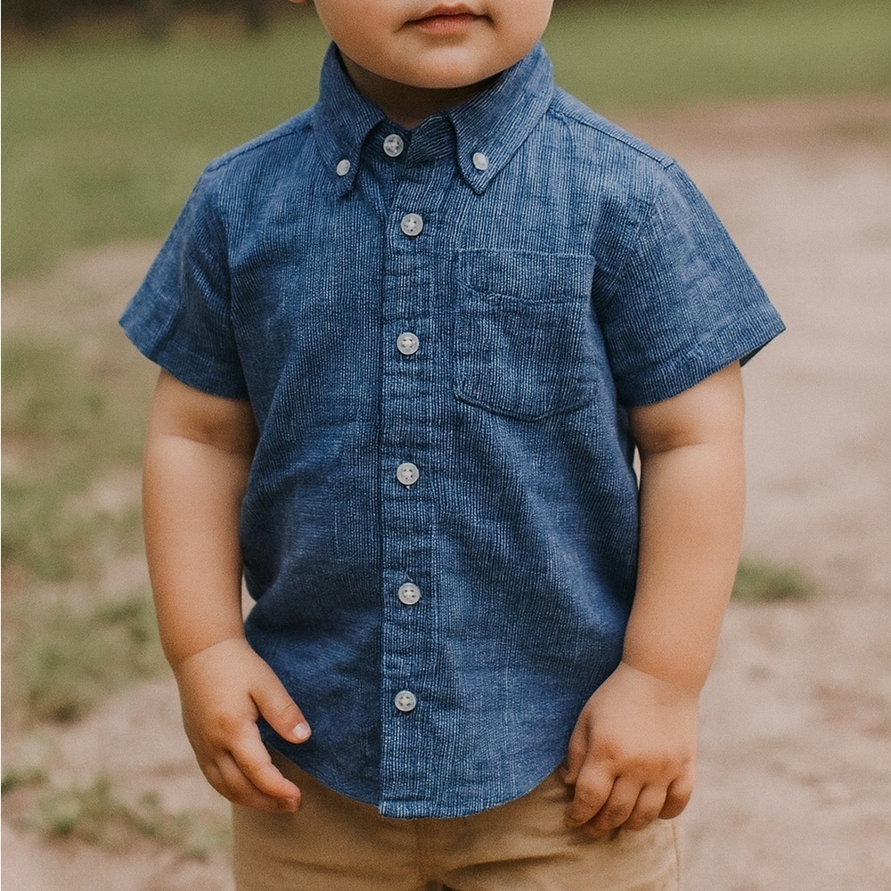 UNTUCKit Boys Linen Button Up Short Sleeve Shirt Size 4/5 Blue